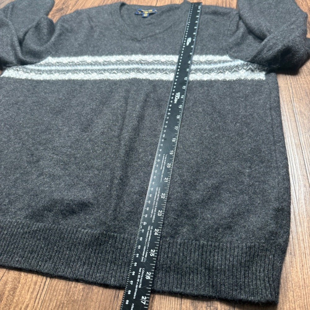 Club Room Cashmere Sweater Mens XXL Gray V-Neck Fair Isle Stripe Pullover READ - Picture 5 of 8